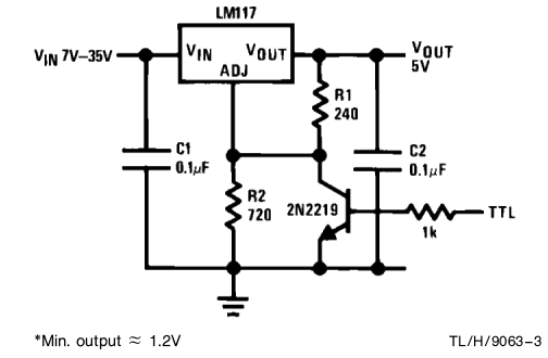 Circuito regulador de 5V lógico con corte electrónico