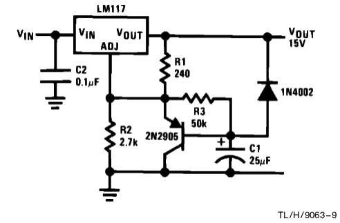 Regulador de 15V de arranque lento