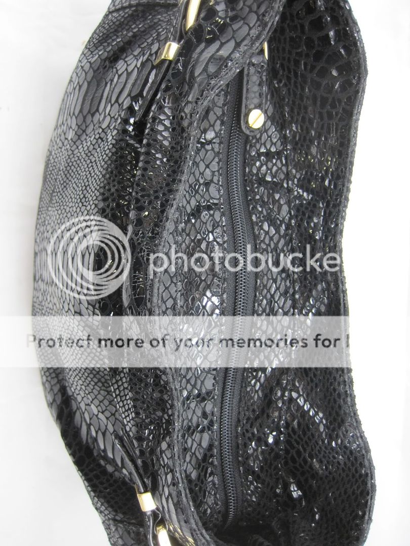 Michael Kors Kingston Patent Python Embossed Large Shoulder Bag Black