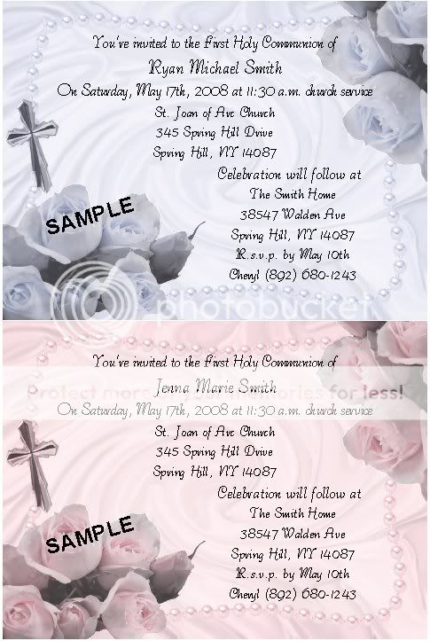 20 ROSES CROSS PEARLS 1ST FIRST HOLY COMMUNION INVITES & 20 THANK YOU 