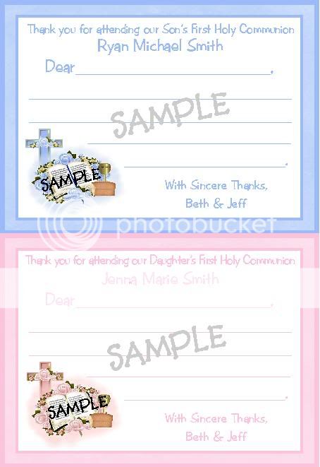 FIRST HOLY COMMUNION BIBLE & CROSS THANK YOU NOTE CARDS  