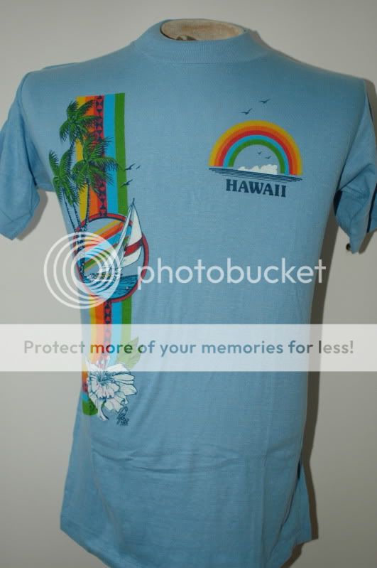 Vintage 70s Hawaii T Shirt Deadstock Poly Tees Surf M